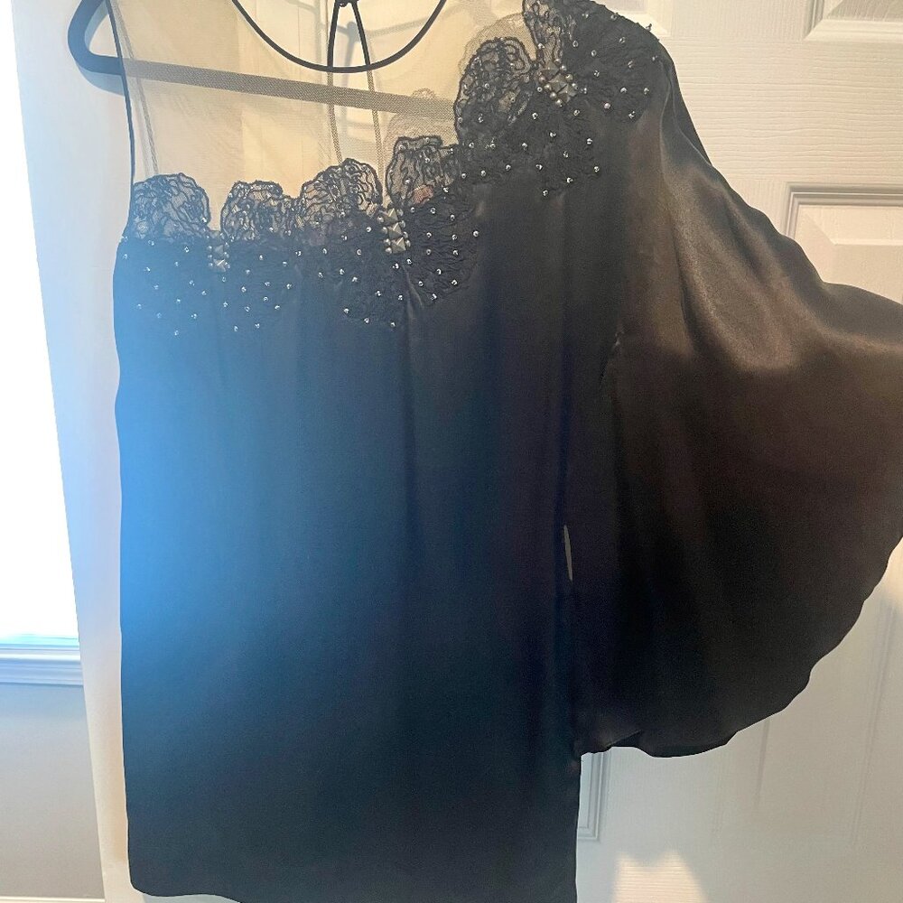 Joana Baraschi Silk Black Mini Cocktail Dress with lace and beads